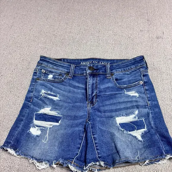 American Eagle Midi Shorts Blue Distressed Pockets Women’s Size 4 - Picture 5 of 11